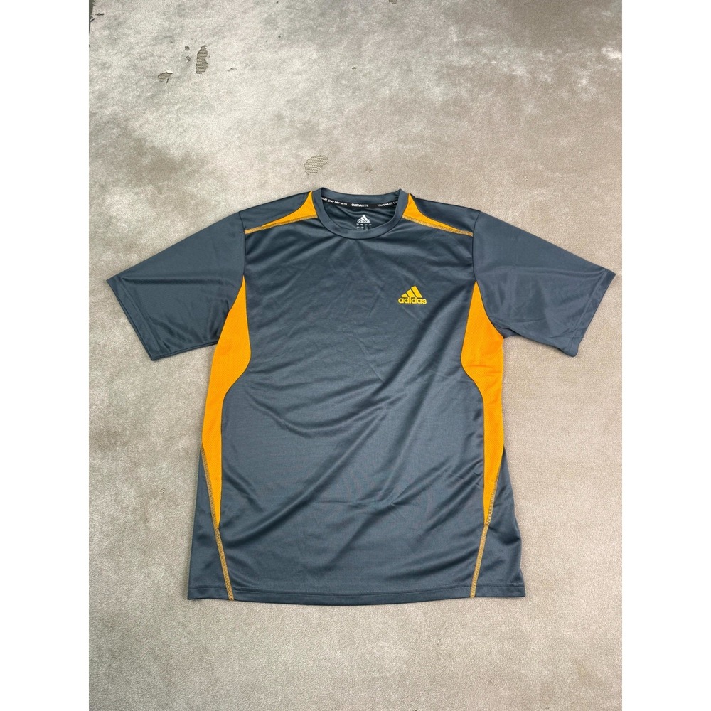 Adidas Climalite Shirt Men Large Dark Gray Orange Athletic Workout Pullover Logo